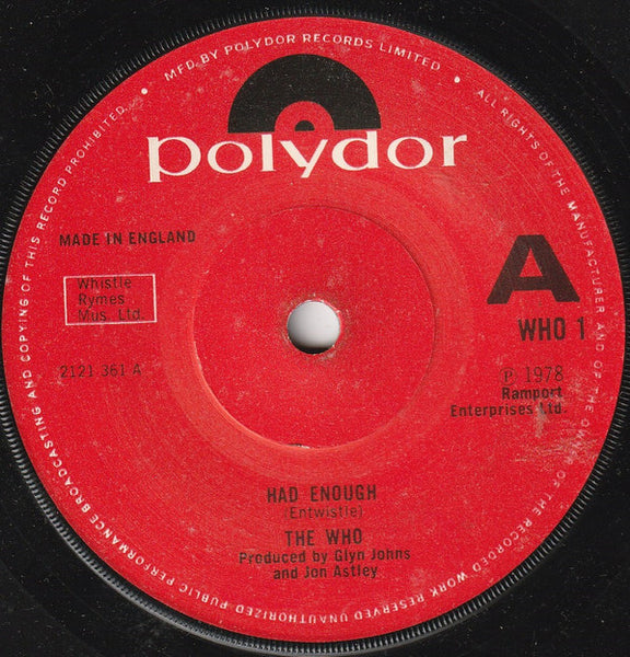 The Who : Had Enough (7", Single, sol)