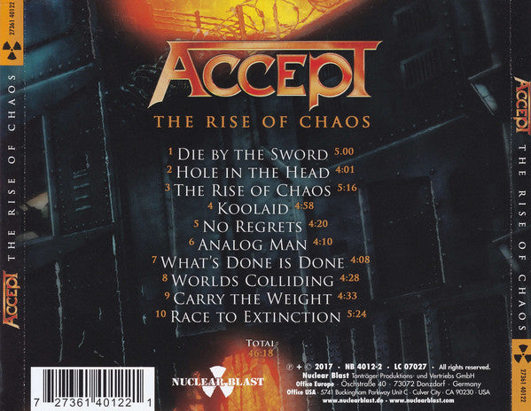 Accept : The Rise Of Chaos (CD, Album)