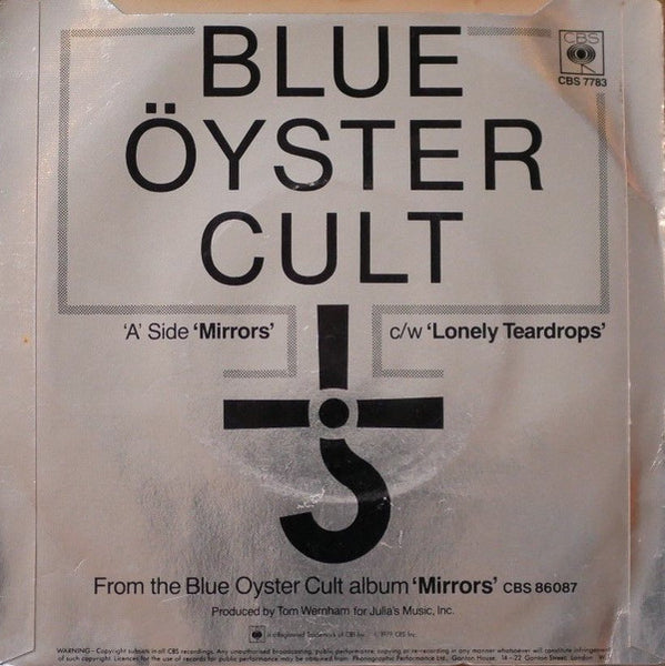 Blue Öyster Cult : Mirrors / Lonely Teardrops (7", Single, Ltd, Tra)