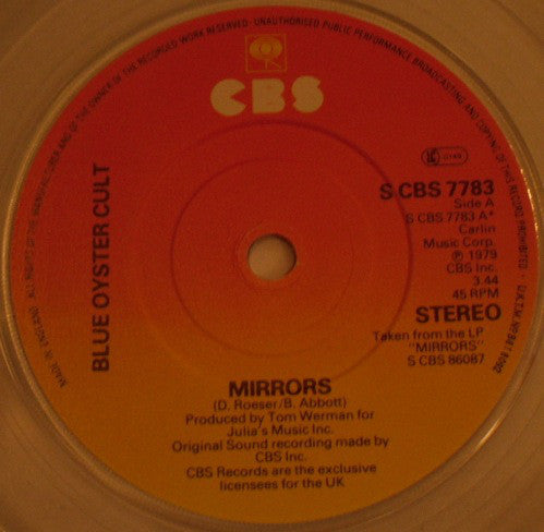 Blue Öyster Cult : Mirrors / Lonely Teardrops (7", Single, Ltd, Tra)