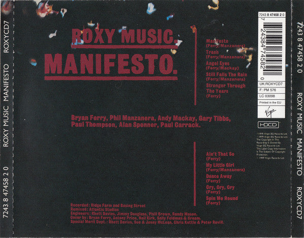 Roxy Music : Manifesto (HDCD, Album, RE, RM, Med)