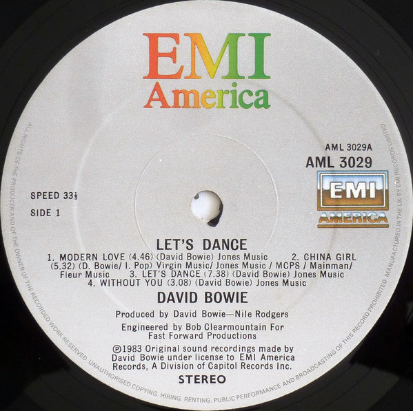 David Bowie : Let's Dance (LP, Album, Dam)