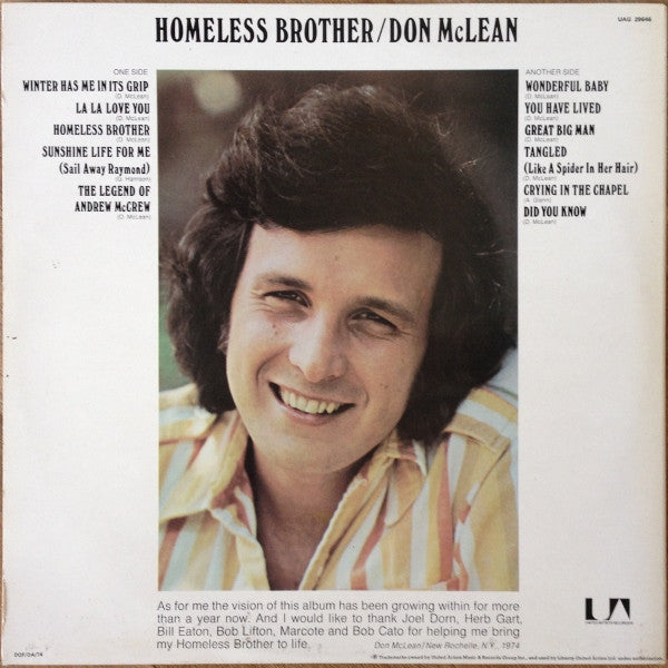 Don McLean : Homeless Brother (LP, Album, Gat)