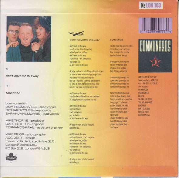 Communards* With Sarah Jane Morris : Don't Leave Me This Way   (7", Single, Sil)