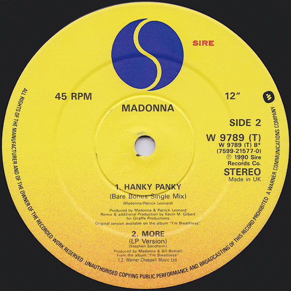 Madonna : Hanky Panky (12", Single)