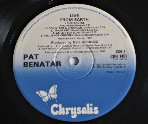 Pat Benatar : Live From Earth (LP, Album)