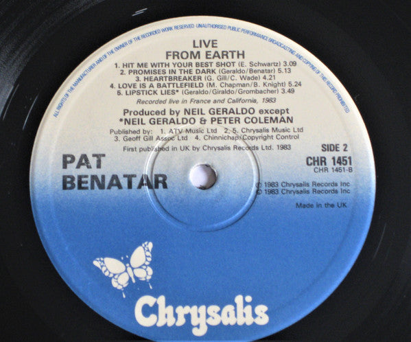 Pat Benatar : Live From Earth (LP, Album)