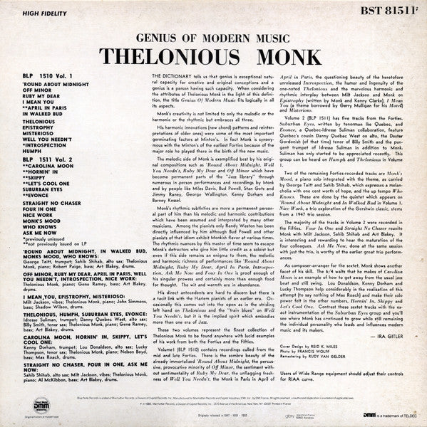 Thelonious Monk : Genius Of Modern Music Volume 2 (LP, Comp, RE, RM)