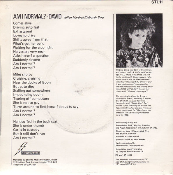 David* : Am I Normal? (7", Single, Blu)