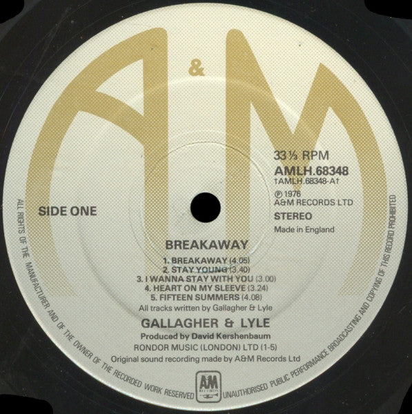 Gallagher And Lyle* : Breakaway (LP, Album)