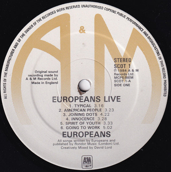 Europeans : Europeans Live (LP, Album, Ltd)