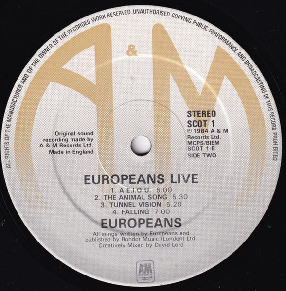 Europeans : Europeans Live (LP, Album, Ltd)