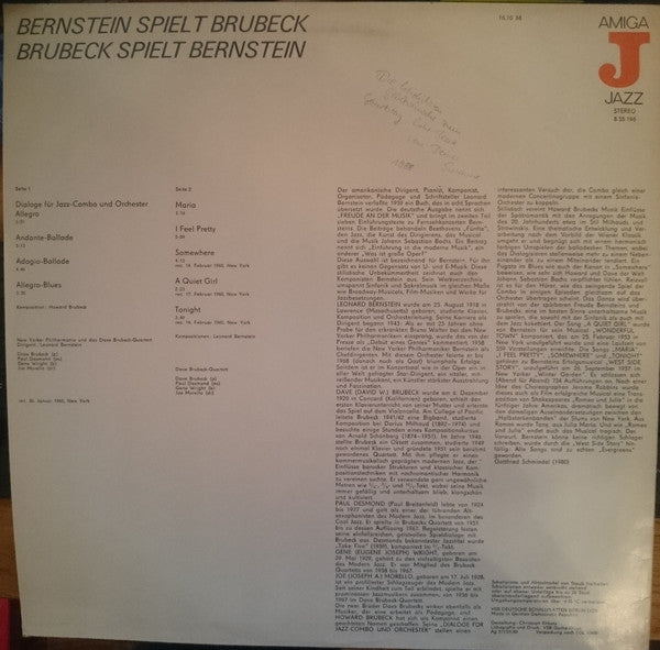 Bernstein*, Brubeck* : Bernstein Spielt Brubeck - Brubeck Spielt Bernstein (LP, Album, RE, Blu)