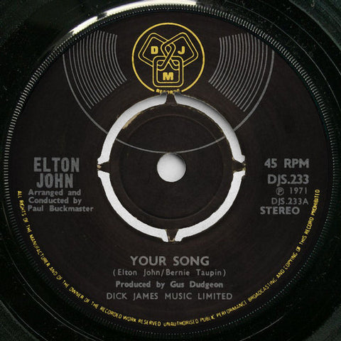 Elton John : Your Song (7", Single)