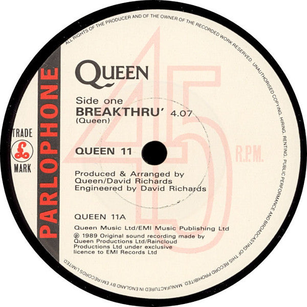 Queen : Breakthru (7", Single, Whi)