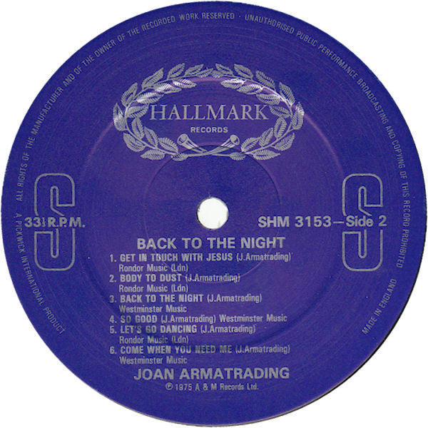 Joan Armatrading : Back To The Night (LP, Album, RE)