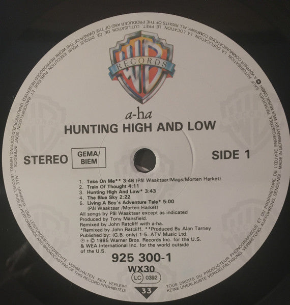 a-ha : Hunting High And Low (LP, Album)