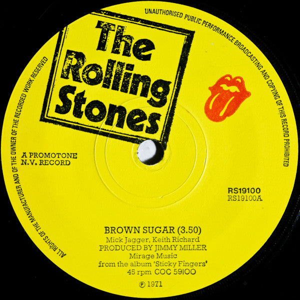 The Rolling Stones : Brown Sugar (7", Single, Mono, Sol)