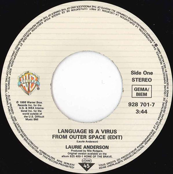 Laurie Anderson : Language Is A Virus From Outer Space (7", Single)