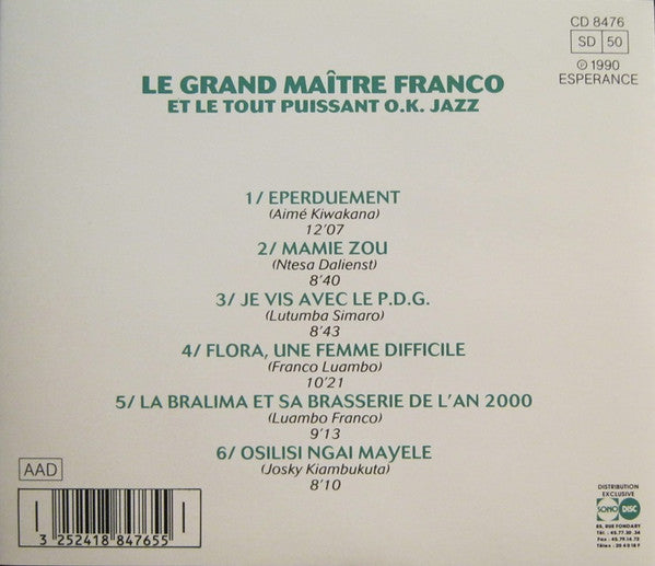 Le Grand Maître Franco* Et Le Tout Puissant O.K. Jazz* : Eperduement (CD, Comp)