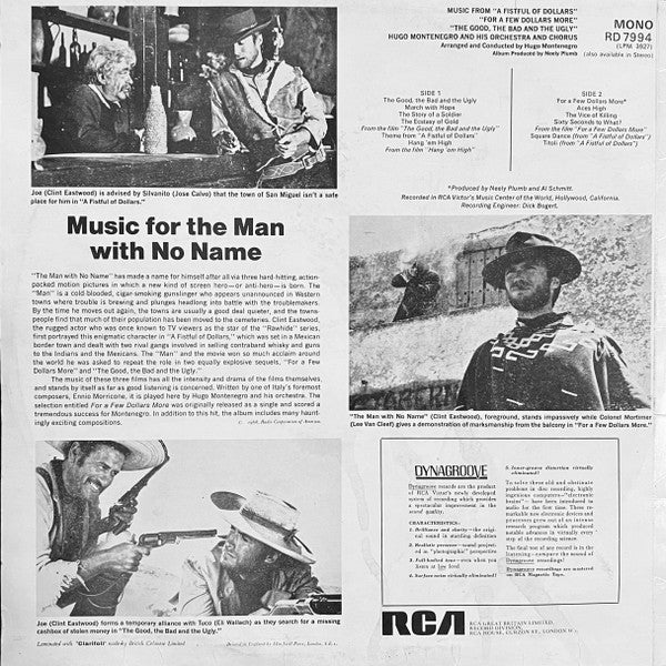 Hugo Montenegro And His Orchestra : Music From "A Fistful Of Dollars" & "For A Few Dollars More" & "The Good, The Bad And The Ugly" (LP, Album, Mono, Bla)