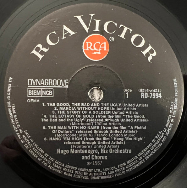 Hugo Montenegro And His Orchestra : Music From "A Fistful Of Dollars" & "For A Few Dollars More" & "The Good, The Bad And The Ugly" (LP, Album, Mono, Bla)