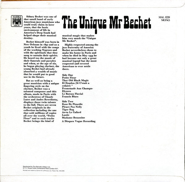 Sidney Bechet : The Unique Mr Bechet (LP, Album, Mono)