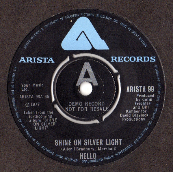 Hello : Shine On Silver Light (7", Promo)