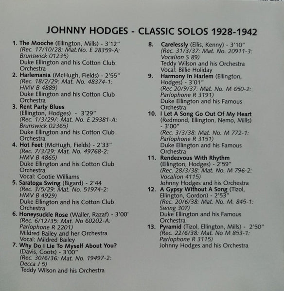 Johnny Hodges : Classic Solos 1928 - 1942 (CD, Comp)