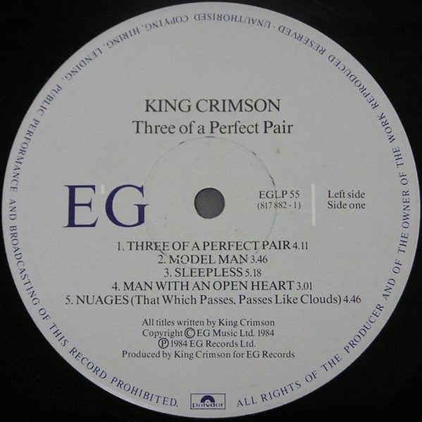 King Crimson : Three Of A Perfect Pair (LP, Album)