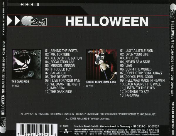 Helloween : The Dark Ride / Rabbit Don't Come Easy (CD, Album, RE + CD, Album, RE + Comp)