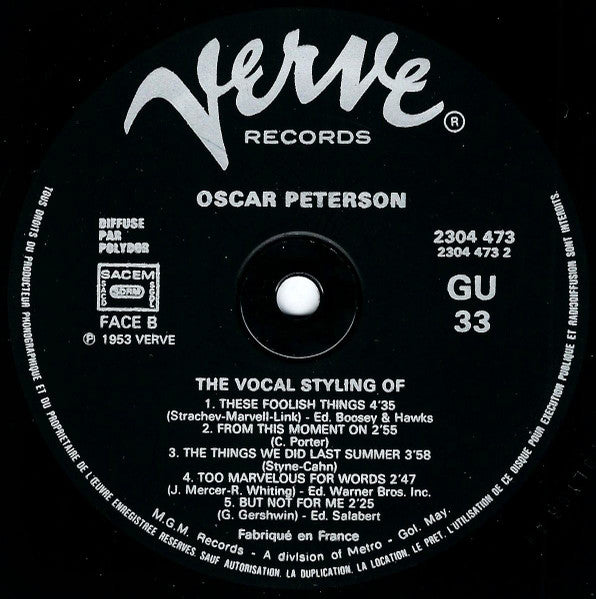 Oscar Peterson : Romance - The Vocal Styling Of Oscar Peterson (LP, Album, RE)