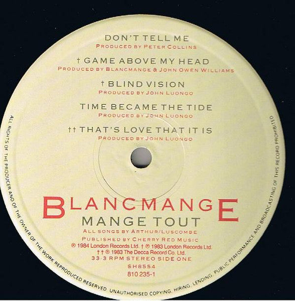 Blancmange : Mange Tout (LP, Album)