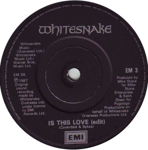 Whitesnake : Is This Love (7", Single, Pap)