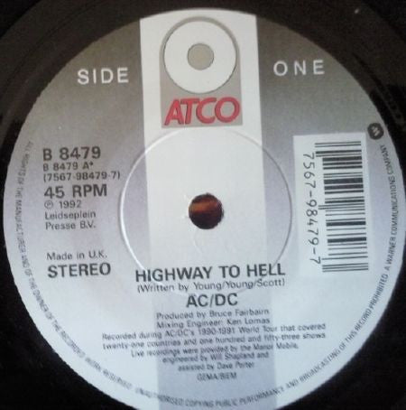 AC/DC : Highway To Hell (7", Single)