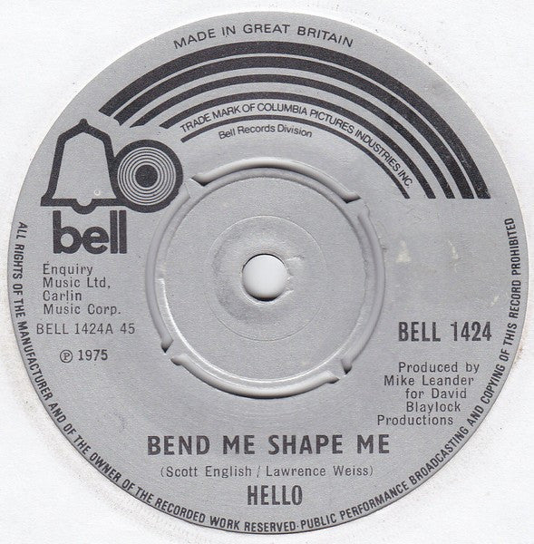 Hello : Bend Me Shape Me (7", Single)