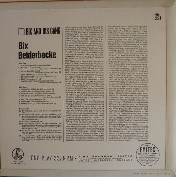 Bix Beiderbecke : Bix And His Gang (LP, Comp, Mono)