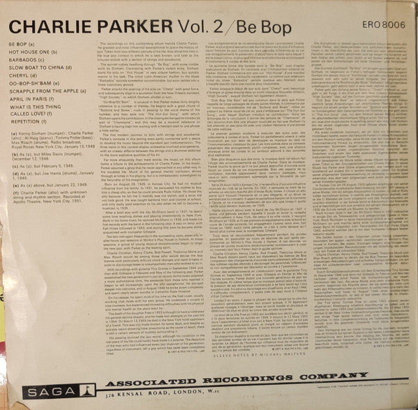 Charlie Parker : Vol 2 'Be Bop' (LP, Comp, Red)