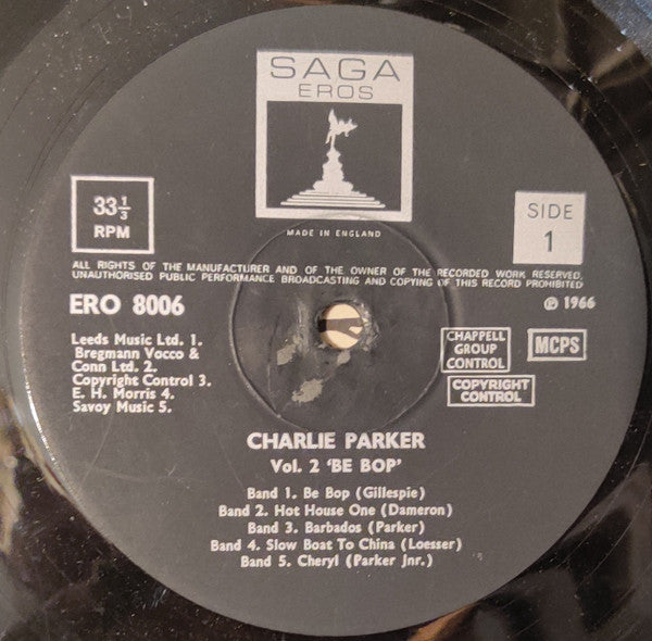 Charlie Parker : Vol 2 'Be Bop' (LP, Comp, Red)