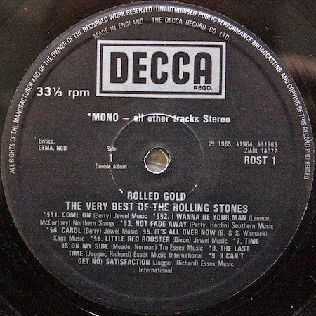 The Rolling Stones : Rolled Gold - The Very Best Of The Rolling Stones (2xLP, Comp, Mono, RE)