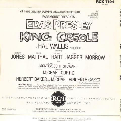 Elvis Presley : King Creole Vol. 1 (7", EP, Mono, RE)