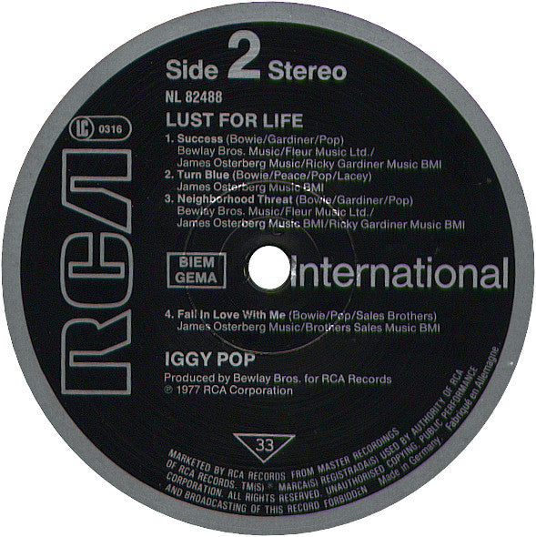 Iggy Pop : Lust For Life (LP, Album, RE)