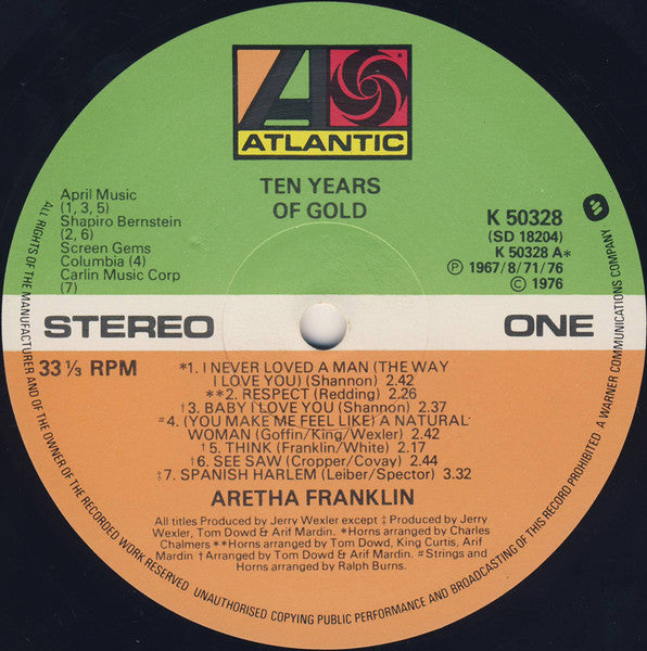 Aretha Franklin : Ten Years Of Gold (LP, Comp)