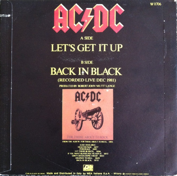 AC/DC : Let's Get It Up c/w Back In Black (Recorded Live Dec 1981) (7")