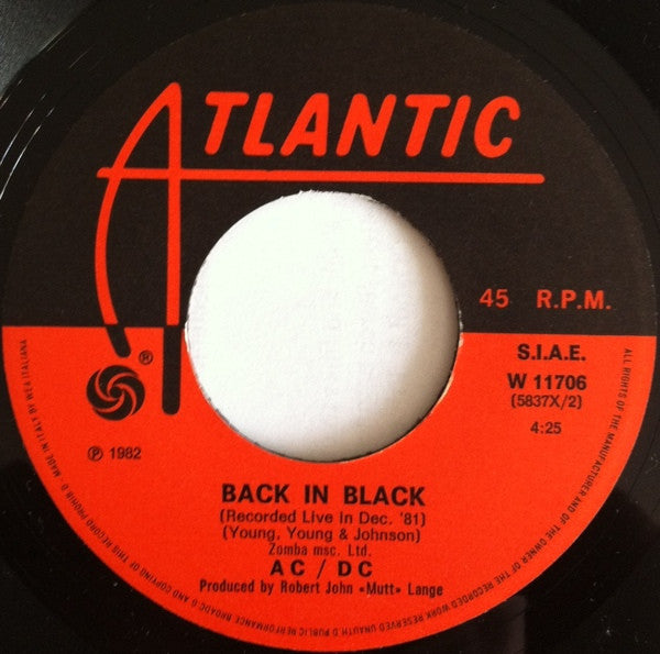 AC/DC : Let's Get It Up c/w Back In Black (Recorded Live Dec 1981) (7")