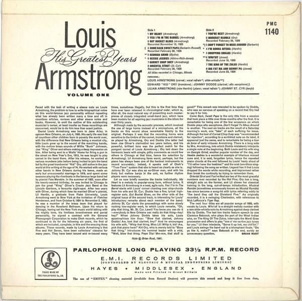 Louis Armstrong : His Greatest Years - Volume 1 (LP, Comp, Mono)