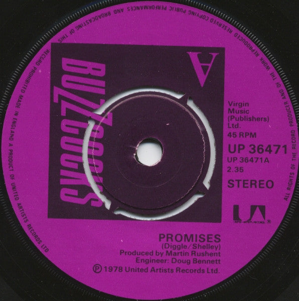 Buzzcocks : Promises / Lipstick (7", Single, Pus)