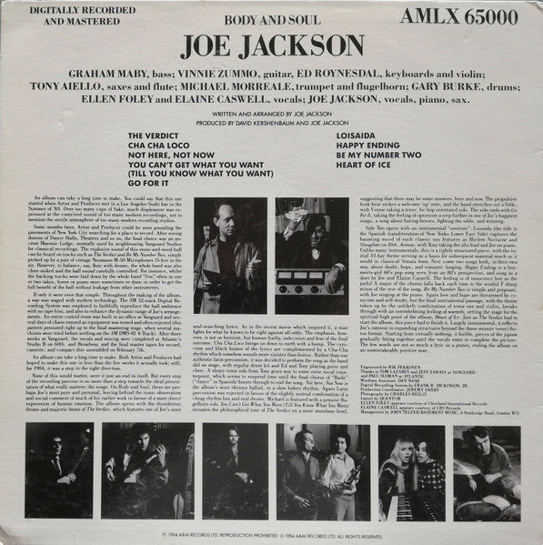 Joe Jackson : Body And Soul (LP, Album)