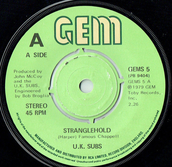 U.K. Subs* : Stranglehold (7", Single)