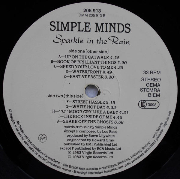 Simple Minds : Sparkle In The Rain (LP, Album, Son)